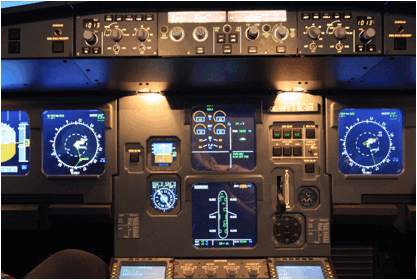 Kein Unterschied zum richtigen A-320 Cockpit auf den ersten Blick erkennbar